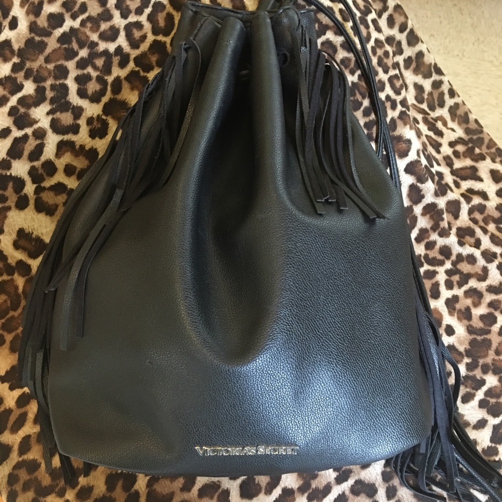victoria secret black fringe purse